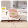 Pink ceramic 750ml noodle bowl with strawberry patterns and textured finish - 7 Inch Single Noodle Bowl - Strawberry