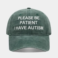 Close-up of white letter embroidery on a washed dark green vintage cotton baseball cap - Adjustable / Dark Green
