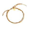 Tobillera dorada de varias capas con lentejuelas y colgante cuadrado en fondo blanco - Pulsera de borlas y lentejuelas multicapa (B0310) / Dorado