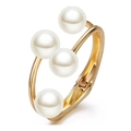 Double-layered gold-tone cuff bracelet featuring asymmetric pearls and a hinged opening - Gold Artificial Pearl Hinge (SZYS-017HJ-J)