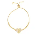 Bracciale cuore Madonna regolabile in oro con pavé di zirconi e catena box - Pendaglio Cuore Vergine Maria / Oro