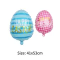 Easter egg foil balloons in blue stripes and pink checkered patterns with Happy Easter text - Easter Double-Sided Egg 41x53cm