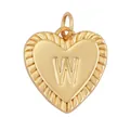 Gold-plated heart pendant featuring letter W and stylish radial textured edges - Heart Letter W