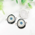 Silver evil eye heart charms with blue rhinestones and black enamel for DIY jewelry - Bright Silver Black Evil Eye-14592