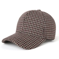 Klassieke baseballpet met houndstooth-patroon in bruin en wit voor de herfstmode - Verstelbaar / Marineblauw