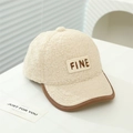 Close-up of sherpa baseball cap with FINE letter embroidery and teddy fleece texture - 52-54cm (Suggested 4-10 Years) / Beige