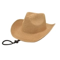 Mens western straw cowboy hat with wide brim and adjustable chin strap for sun protection - M(56-58cm) / Khaki