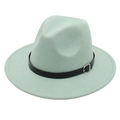 Detalle de sombrero fedora vintage verde menta con banda negra y hebilla de metal plateado - M (56-58cm) / Verde Menta (Banda de Cuero Negro)
