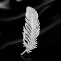 Elegant angel wing feather brooch in silver finish with pavé crystal inlay - Silver Full Rhinestone Feather