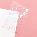 Holographic butterfly and white lace bow face stickers with iridescent rhinestones - White Flower Butterfly Gems (BJA-650)