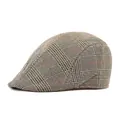 Classic British plaid newsboy cap in beige and red check pattern wool blend - M(56-58cm) / Khaki