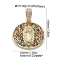 Dettaglio del ciondolo Vergine Maria placcato oro 14K con pietre colorate e misure - Design Rilievo Vergine Maria (116-2)