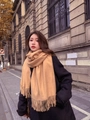 Elegant camel wool-feel scarf with fringes styled on street background - Thickened Tassel Style (350g) / 200*70cm / Camel