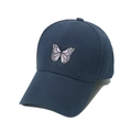 Gorra de béisbol de algodón azul marino con exquisito bordado de mariposa violeta y blanca - M (56-58cm) / Azul Marino
