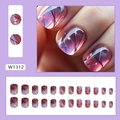 Faux ongles courts œil-de-chat violets avec lignes minimalistes et motifs de ciel étoilé - W1312 Estompage Glacé (Style Colle)