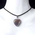 Natural heart-shaped purple-grey crystal stone necklace on black braided cord - Grey Agate