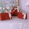 European style red leather wedding gift bag with golden rivets and white satin ribbon - China Red