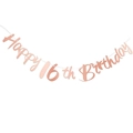 Elegant rose gold Happy 16th Birthday banner with cursive script for party decor - 16th Birthday Mirror Finish / Rose Gold