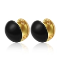 Macro detail of golden earrings with black enamel semi-sphere charms on white background - Round / Black