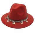 Cappello fedora rosso a tesa larga in stile etnico con fascia decorativa con perline - Caramello