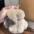 Llavero de peluche de conejo beige en forma de abrigo con correa de cuero fino - Caqui oscuro