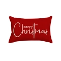 Funda de cojín lumbar de lino rojo con estampado Merry Christmas sobre fondo blanco - Feliz Navidad 2 (Una cara)