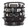 Bracelet punk en cuir pour homme avec tête de mort et symbole infini sur fond blanc - Marron