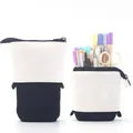 Telescopic black and white canvas pencil case and holder shown in both states - Corduroy - Black