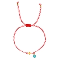 Red and white braided rope bracelet featuring a gold cross and turquoise bead - Red White Twist Cross Turquoise (JS-B23112227A)
