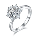 Anello in argento S925 con moissanite, halo a fiore e griffe a forma di cuore distintive - Fiocco di neve