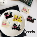 Set de pinzas para el pelo de gato con lunares en negro, blanco y amarillo con lazos - Diseño de Gato Juego de 5