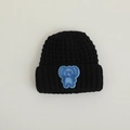 Black knitted baby winter hat featuring a cute blue elephant cartoon embroidery patch - 44-48cm(8M-2Y) / Black Animal Collection