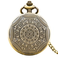 Vintage bronze pocket watch featuring an intricate embossed geometric floral back cover - Bronze - Precision Relief Geometric