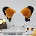 Orange and black plush fox ear headband with black silk bows and golden bells - One Size / Folded Ear Ding-Dong - Camel & Black