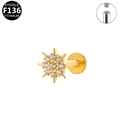 Piercing labret flocon de neige en titane G23 doré stérile avec filetage interne - Tournesol-Or