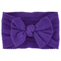 Purple cable knit baby headband with a large decorative bow and soft nylon stretch - Purple