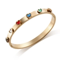 Elegant gold-plated stainless steel bangle with colorful heart-shaped crystal inlay - Rose Gold Color with Colorful Rhinestones