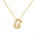 Minimalist golden stainless steel necklace with bubble letter G pendant on bead chain - Gold Letter G