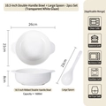 1600ml white ceramic soup bowl with handles and large spoon for microwave and oven - 10.5 Inch Bowl with Large Ladle / Transparent White Glaze