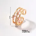Detail view of multi-layer gold butterfly ring with pink zircons and size dimensions - Gold with Pink Zirconia