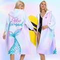 Quick-dry mermaid beach poncho in pink purple gradient with mermaid tail print - One Size / Cardigan Style - Little Mermaid Tail