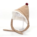 Winter-Ohrenschutzmütze für Kinder aus khakifarbenem Cord mit weißem Kunstfell und Bommel - 52CM(2-4 Jahre) / Khakifarbener Bommel Bindestil (A3)