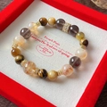 Tiger's eye and crystal bead bracelet with 18K gold-plated spacers in a jewelry box - 65# Bracelet - Gold - Brown - Exquisite Gift Box
