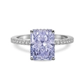 Anello in argento S925 con gemma lavanda taglio radiant e pavé di diamanti scintillanti - Metallo Argento Lavanda