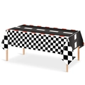 Racing car themed disposable table cover with track and checkered flag patterns - Black Racing Tablecloth 137*274