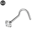 L-shaped G23 titanium nose stud with clear round zircon stone in silver finish - 3mm