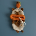 Handmade crochet capybara key cover with carrot detail and orange maple leaf pendant - Capybara Sausage Mouth