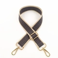 Detail of adjustable woven bag strap with grey maze pattern and gold metal hardware - Gray