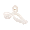 Detailed side view of large cream bow hair claw clip with golden metal spring - Cream