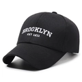 Classic black cotton baseball cap featuring white Brooklyn EST 1631 3D embroidery - Black